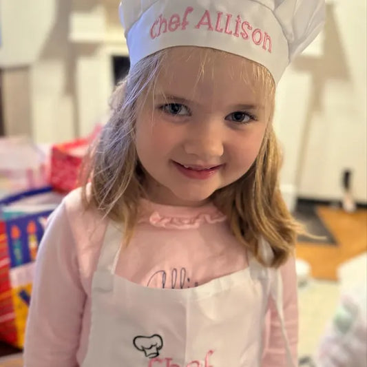 Kids Personalized Apron and Chef's Hat Set, Baking Birthday Apron Set