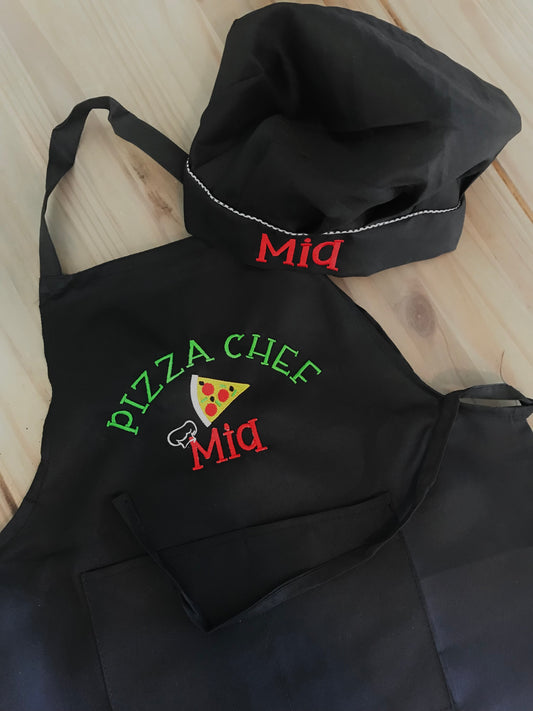 Kids Personalized Apron and Chef's Hat Set, Pizza Birthday Apron Set